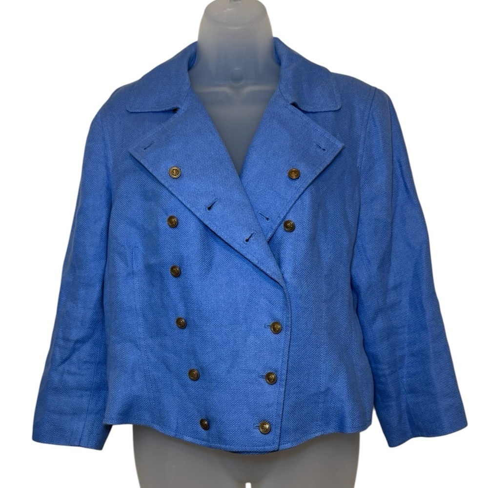 Lauren Ralph Lauren 100% Linen Double Breasted Blazer Military/Nautical Size 12